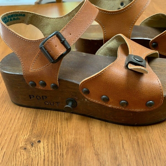 Vintage 70's Pop Out Skate Sandals Wooden Platform - Picture 5 of 8